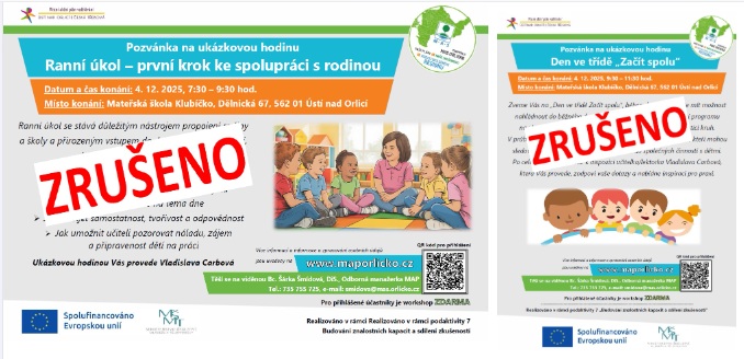 Ukázkové hodiny Ranní úkol – první krok ke spolupráci s rodinou a Den ve třídě „Začít spolu“